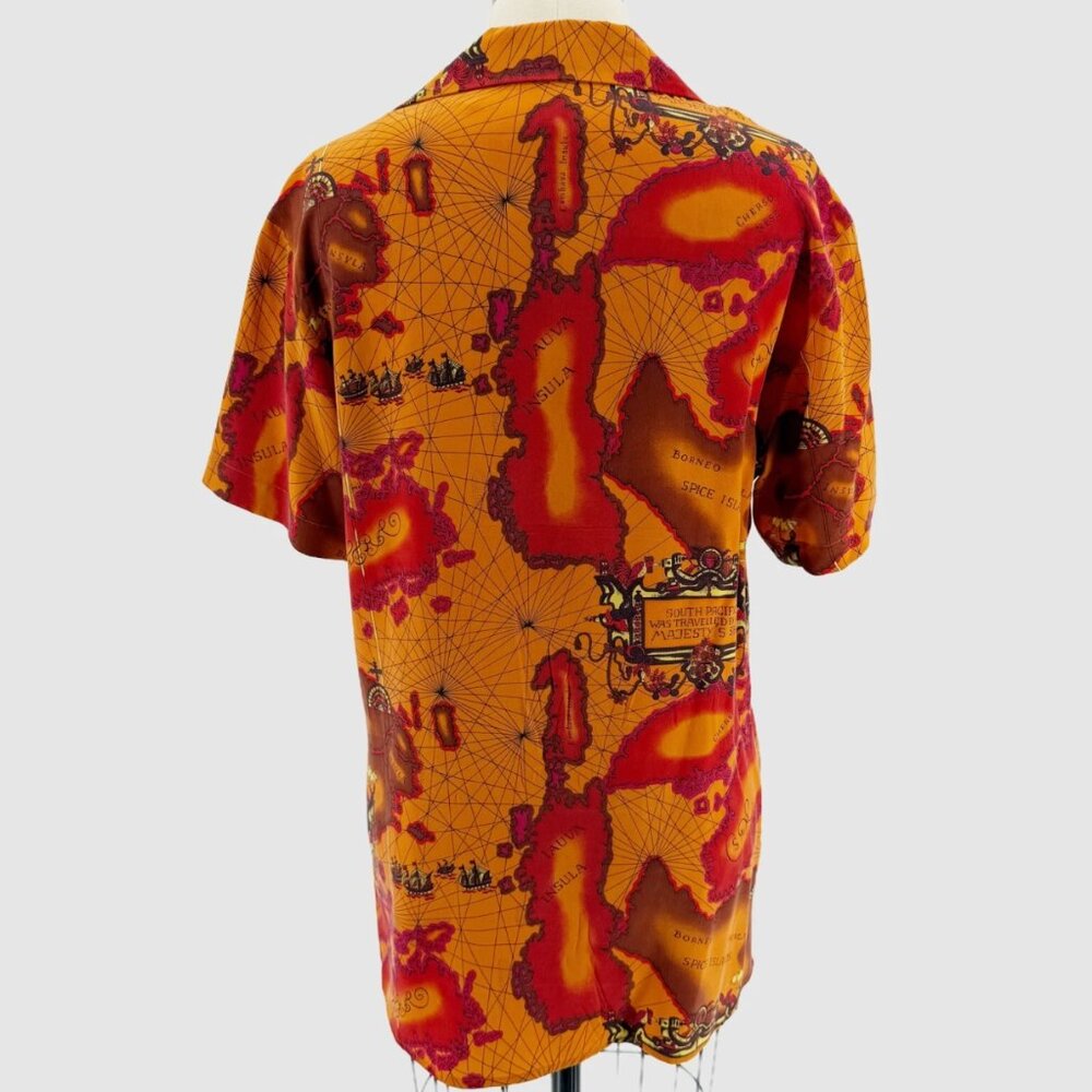 Anne Pinkerton Vintage 90s Silk Map Print Shirt Size P Spice Islands Nautical - Picture 3 of 7